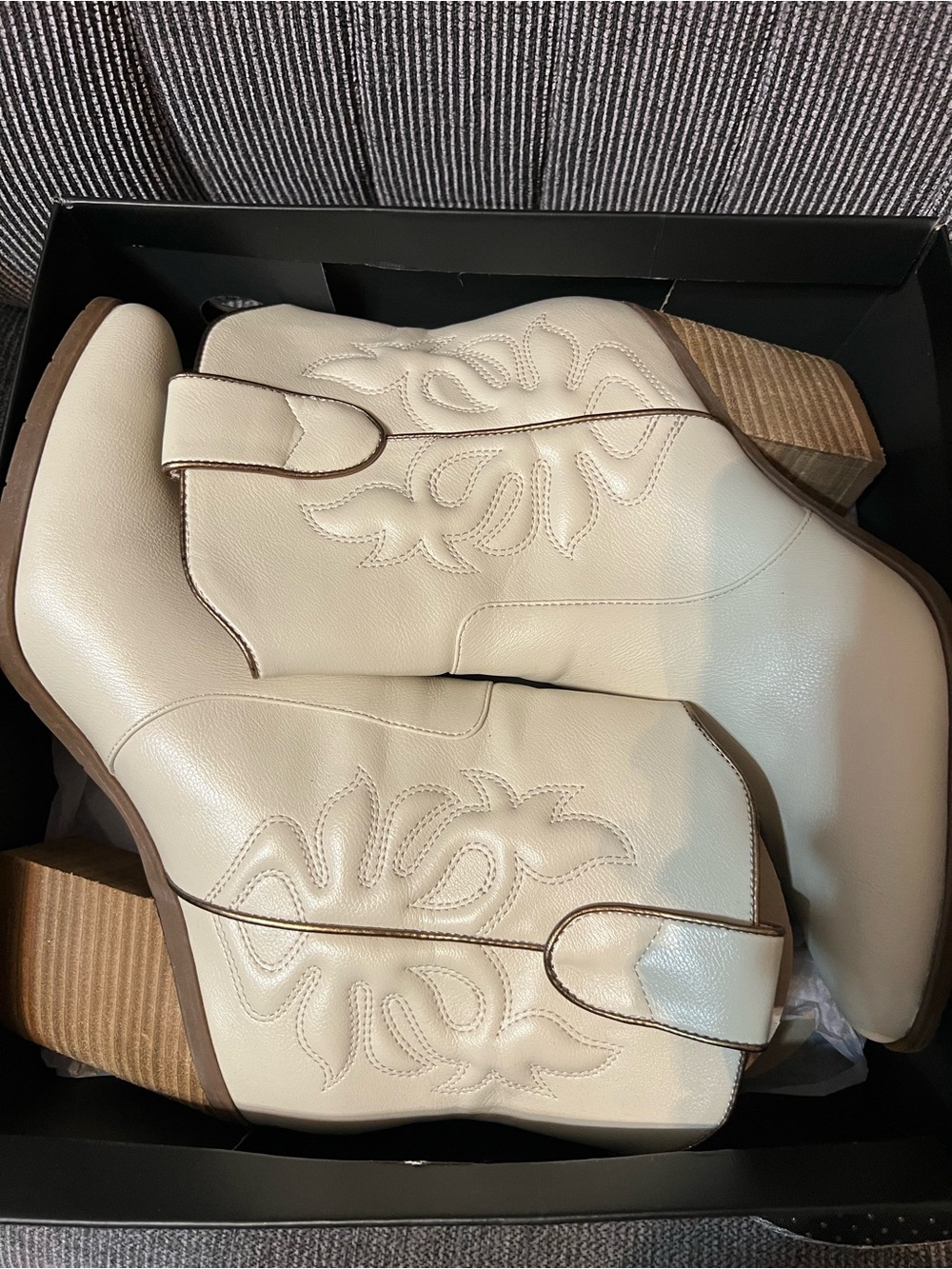 Michael Shannon Cream Western-Inspired Ankle Booties